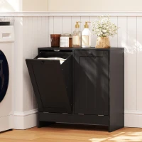 kleankin Tilt-Out Laundry Storage Cabinet, Modern Laundry Hamper with 2 Compartments for Bathroom Washroom, Black(m-8)