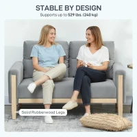 HOMCOM 53" Loveseat Sofa, Small 2 Seater Couch with Solid Wood Legs, Modern Velvet Sofa for Living Room, Small Spaces, Grey(m-5)