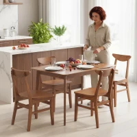 HOMCOM 5-Piece Solid Wood Dining Room Set for 4, Farmhouse Dinette Table Set with 4 Chairs for Small Space, Dining Room, Walnut(m-9)