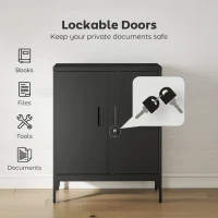 HOMCOM Office Storage Cabinet with Lock, Filing Cabinet with Adjustable Shelves and Doors for Home Office, Garage, Black(m-5)