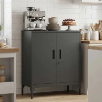 HOMCOM Office Storage Cabinet with Lock, Filing Cabinet with Adjustable Shelves and Doors for Home Office, Garage, Black(m-9)