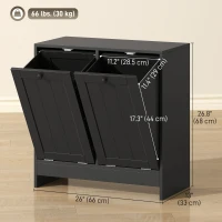 kleankin Tilt-Out Laundry Storage Cabinet, Modern Laundry Hamper with 2 Compartments for Bathroom Washroom, Black(m-3)