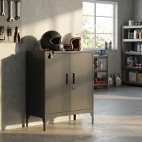 HOMCOM Office Storage Cabinet with Lock, Filing Cabinet with Adjustable Shelves and Doors for Home Office, Garage, Black(m-10)