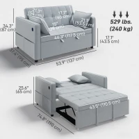 HOMCOM 3‑in‑1 Convertible Sofa Bed, Pull Out Sleeper Sofa with USB Charging, Adjustable Backrest, Side Pockets, Light Grey(m-3)
