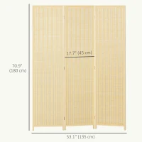HOMCOM Woven Bamboo Room Divider, 3 Panel Folding Indoor Privacy Screens for Home Office, Natural Wood(m-3)