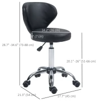 HOMCOM Adjustable Swivel Salon Stool with Backrest and Wheels, Office & Living Room Chair, Synthetic Leather, Black(m-3)