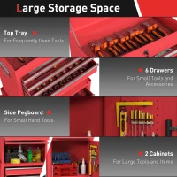 HOMCOM Large Tool Cabinet, 3-in-1 Rolling Tool Chest, Detachable Tool Storage Organizer with 6 Drawers and Pegboard, Red(m-4)