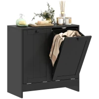 kleankin Tilt-Out Laundry Storage Cabinet, Modern Laundry Hamper with 2 Compartments for Bathroom Washroom, Black(m-11)