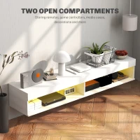 HOMCOM Modern Wall Mounted TV Stand with Storage and LED Lights for TVs up to 75", Floating TV Shelf for Living Room, White(m-7)