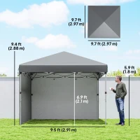 Outsunny 10' x 10' Pop Up Canopy with Sidewalls, Roller Bag, Height Adjustable Instant Tent for Outdoor, Garden, Patio, Grey(m-3)