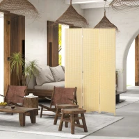 HOMCOM Woven Bamboo Room Divider, 3 Panel Folding Indoor Privacy Screens for Home Office, Natural Wood(m-7)