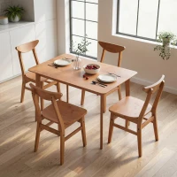 HOMCOM 5-Piece Solid Wood Dining Room Set for 4, Farmhouse Dinette Table Set with 4 Chairs for Small Space, Dining Room, Walnut(m-10)