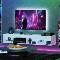 HOMCOM Modern Wall Mounted TV Stand with Storage and LED Lights for TVs up to 75", Floating TV Shelf for Living Room, White(m-8)