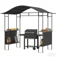 Outsunny 8' x 5' Grill Gazebo Canopy, Outdoor BBQ Shelter with 2 Side Shelves, Dark Grey(m-2)
