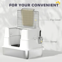 PawHut XL Stainless Steel Litter Box with Lid, Extra Large Covered Cat Litter Box for Indoor Kittens with Filp Top, Scoop(m-9)