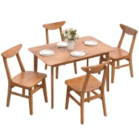 HOMCOM 5-Piece Solid Wood Dining Room Set for 4, Farmhouse Dinette Table Set with 4 Chairs for Small Space, Dining Room, Walnut(m-11)