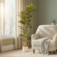 HOMCOM 5FT Artificial Fiddle Leaf Fig Tree, Fake Potted Tree with Solid Wood Trunks for Indoor Decor, Green(m-9)