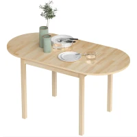 HOMCOM Solid Wood Kitchen Table, Drop Leaf Tables for Small Spaces, Folding Dining Table, Natural(m-3)