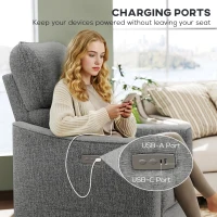 HOMCOM Power Recliner Chair, Linen-look Fabric Upholstered Recliner Chair with USB Ports, Footrest, Dark Grey(m-6)
