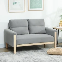 HOMCOM 53" Loveseat Sofa, Small 2 Seater Couch with Solid Wood Legs, Modern Velvet Sofa for Living Room, Small Spaces, Grey(m-8)
