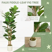 HOMCOM 5FT Artificial Fiddle Leaf Fig Tree, Fake Potted Tree with Solid Wood Trunks for Indoor Decor, Green(m-4)