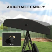 Outsunny 3-Seat Outdoor Porch Swing Patio Swing with Adjustable Canopy, Side Tray, Removable Cushion for Garden, Poolside, Black(m-5)