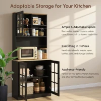 HOMCOM Kitchen Buffet with Hutch, Storage Pantry with 3 Cabinets, 2 Open Shelves and Large Countertop, Black(m-4)