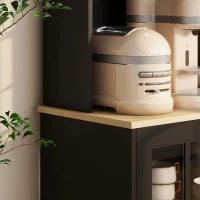 HOMCOM Kitchen Buffet with Hutch, Storage Pantry with 3 Cabinets, 2 Open Shelves and Large Countertop, Black(m-12)