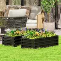 Outsunny Galvanized Raised Garden Beds, Outdoor Planter Box, Set of 2, for Flowers, Herbs and Vegetables, Black(m-1)