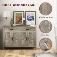 HOMCOM Side Cabinet, Farmhouse Kitchen Storage Cabinet w/ 2 Drawers and Shelves for Living Room, Entryway, Grey(m-6)