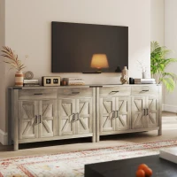 HOMCOM Side Cabinet, Farmhouse Kitchen Storage Cabinet w/ 2 Drawers and Shelves for Living Room, Entryway, Grey(m-13)