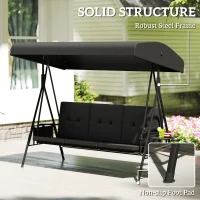 Outsunny 3-Seat Outdoor Porch Swing Patio Swing with Adjustable Canopy, Side Tray, Removable Cushion for Garden, Poolside, Black(m-9)