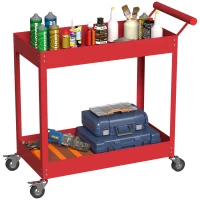 DURHAND Rolling Tool Cart, 2 Tier Mobile Service Utility Cart with Wheels, Red(m-2)