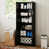 HOMCOM 67" 4-Door Kitchen Pantry Cabinet, Freestanding Storage Cabinet Cupboard with Adjustable Shelves, Black(m-9)
