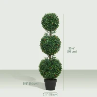 HOMCOM 3.3FT Artificial Boxwood Topiary Tree Set of 2, Faux Three Ball Topiary Tree in Pot for Indoor Outdoor Decor, Green(m-3)