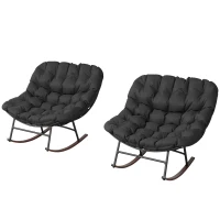 Outsunny Outdoor Rocking Chair Patio Set of 2, Oversized Rocking Papasan Chairs with Cushions for Garden Porch, 265 lbs., Black(m-1)