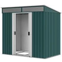 Outsunny 6.5x4FT Galvanised Metal Shed with Foundation Kit, Lockable Garden Tool Storage House with Sliding Doors, Vents, Green(m-2)