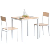 HOMCOM 3-Piece Wooden Square Dining Table Set with 1 Table and 2 Chairs and Sturdy Metal Frame for Small Space, White(m-1)