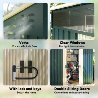 Outsunny 6.5x4FT Galvanised Metal Shed with Foundation Kit, Lockable Garden Tool Storage House with Sliding Doors, Vents, Green(m-7)