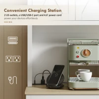 HOMCOM 69" Pantry Cabinet with Charging Station, Kitchen Cabinet with Microwave Stand, Tilt-Out Trash Can Cabinet, White(m-6)