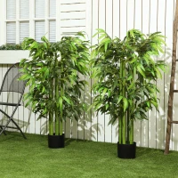 HOMCOM 4.6FT Artificial Bamboo Tree Set of 2, Decorative Faux Plant in Nursery Pot, Faux Tree for Home Indoor Decor(m-10)