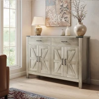 HOMCOM Side Cabinet, Farmhouse Kitchen Storage Cabinet w/ 2 Drawers and Shelves for Living Room, Entryway, Grey(m-12)