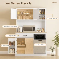 HOMCOM 69" Pantry Cabinet with Charging Station, Kitchen Cabinet with Microwave Stand, Tilt-Out Trash Can Cabinet, White(m-4)