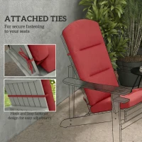 Outsunny Patio Chair Cushion for Adirondack Chairs Replacement Cushion with Back and Ties, Wine Red(m-6)
