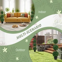 HOMCOM 3.3FT Artificial Boxwood Topiary Tree Set of 2, Faux Three Ball Topiary Tree in Pot for Indoor Outdoor Decor, Green(m-5)