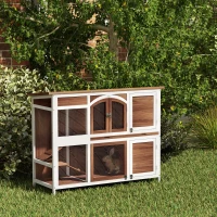 PawHut Two-Tier Wooden Rabbit Hutch with Openable Roof, Slide-Out Tray(m-8)