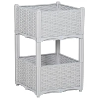 Outsunny 2 Piece Raised Garden Bed PP Raised Flower Bed Vegetable Herb Grow Box Stand Light Grey(m-13)