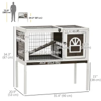 PawHut Rabbit Hutch Dual-Height Design Bunny House with Run Slide-Out Tray White and Coffee(m-3)