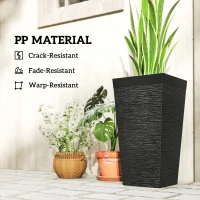 Outsunny 22.8 Inch Set of 3 Outdoor Planters with Stone Finish and Wheels, Stackable Tapered Planters with Drainage Hole, Black(m-6)