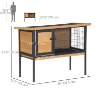PawHut Rabbit Hutch, Wooden Bunny Cage Indoor Outdoor Bunny Hutch with Tray and Openable Water-Resistant Roof, Yellow(m-3)